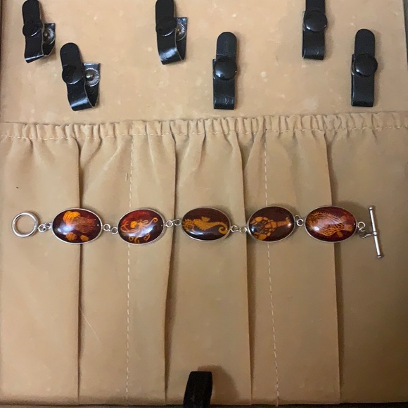 MARKED ZIV 925 ID ROUND BALTIC AMBER STERLING LINK BRACELET 7" - Picture 2 of 3